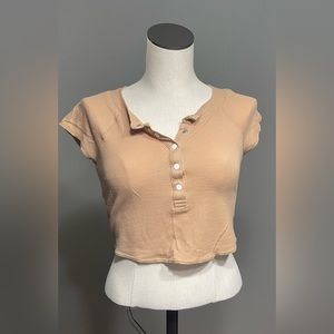 Urban Outfitters Size Medium Out From Under Cropped Button Up Tan T-Shirt